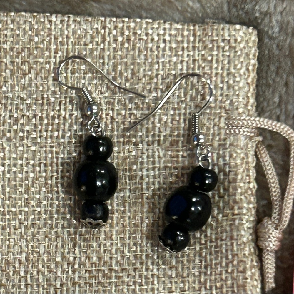 Vintage handmade lightweight Elegant Black Beaded Earrings